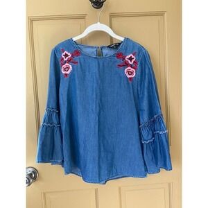 Express Factory Boho Embroidery Chambray Shirt Women's Size Small